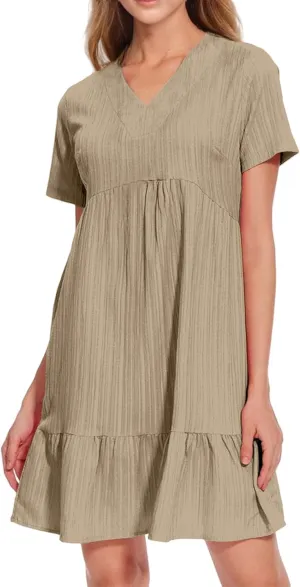 Womens Casual Summer Dresses Flowy Sleeveless Midi Dress Beach Vacation Sundress Ruffle Swing Dress V Neck Comfy