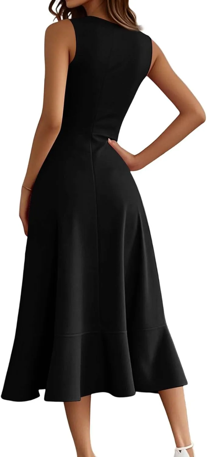 Women's Cocktail Party Formal Wedding Guest Church Dresses A Line High Low Ruffled Split Hem Party Midi Dresses