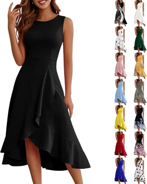 Women's Cocktail Party Formal Wedding Guest Church Dresses A Line High Low Ruffled Split Hem Party Midi Dresses