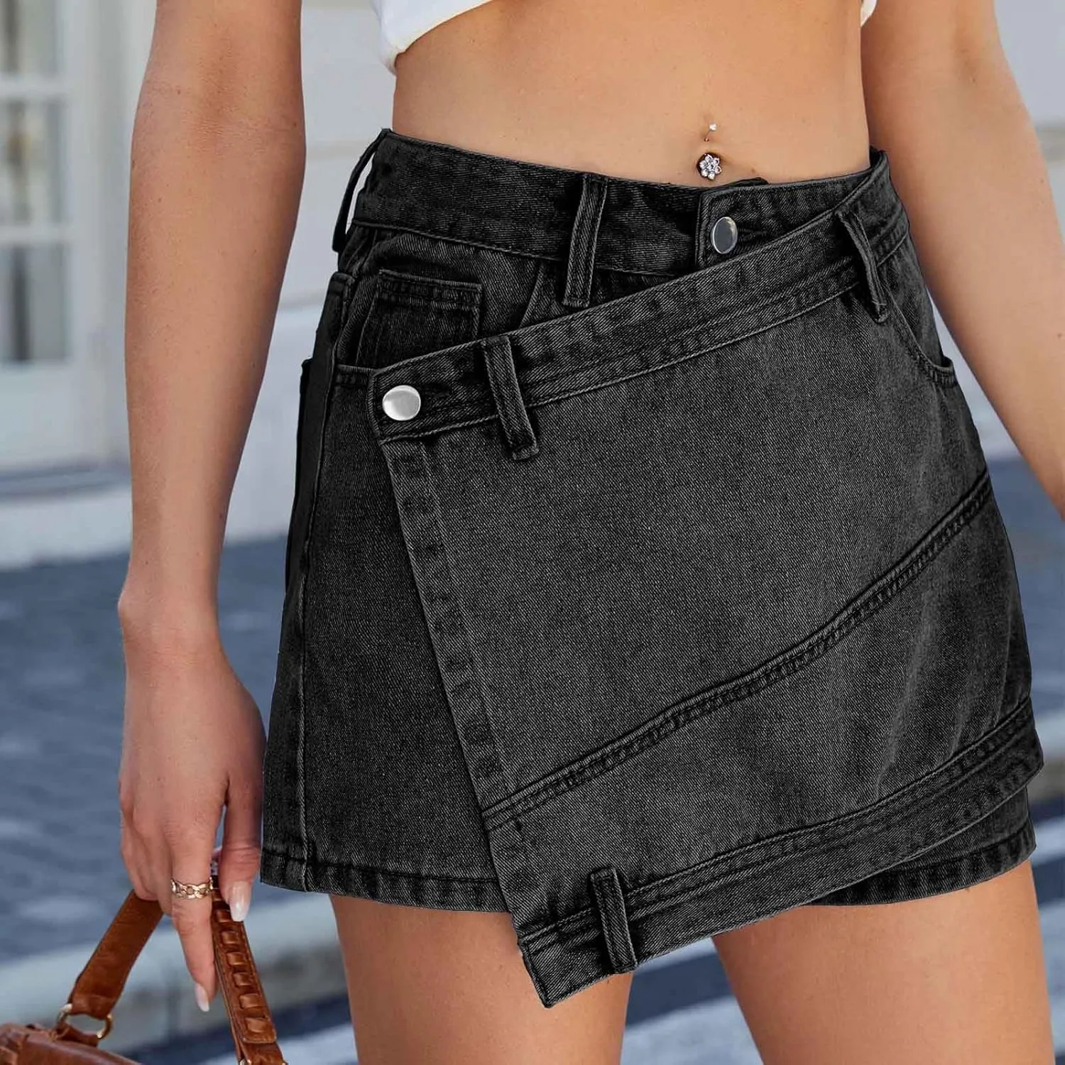 Womens Cowgirl A Line Plain Mini Little Skort for Women Denim Skorts 2025