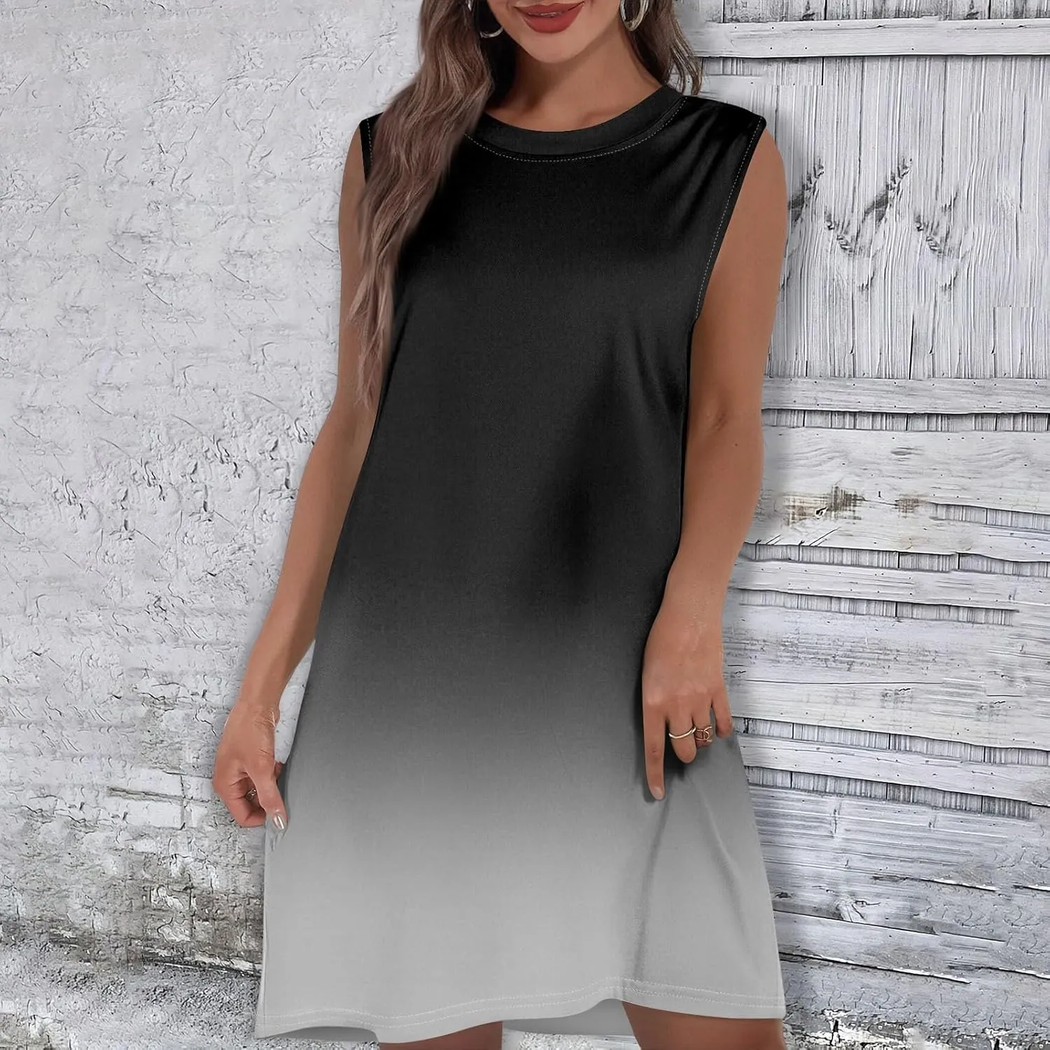 Womens Crew Neck Sleeveless Mini Dresses Printed Beach Vacation Pockets Dress 2025 Summer Casual Loose Sundress