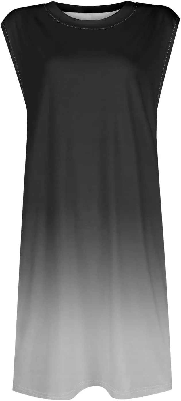 Womens Crew Neck Sleeveless Mini Dresses Printed Beach Vacation Pockets Dress 2025 Summer Casual Loose Sundress