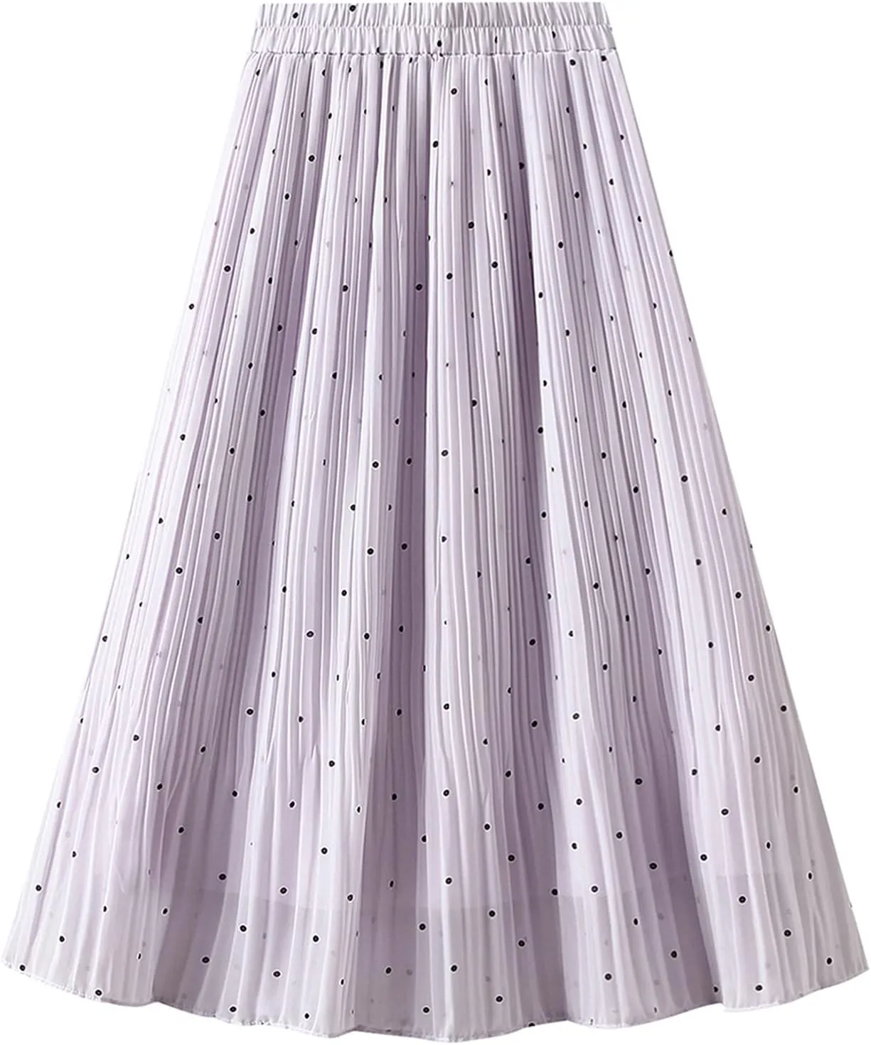 Women's Dot Print Midi Skirts Elastic High Waist Double Layer Chiffon Pleated Skirts Summer Casual A-line Skirts