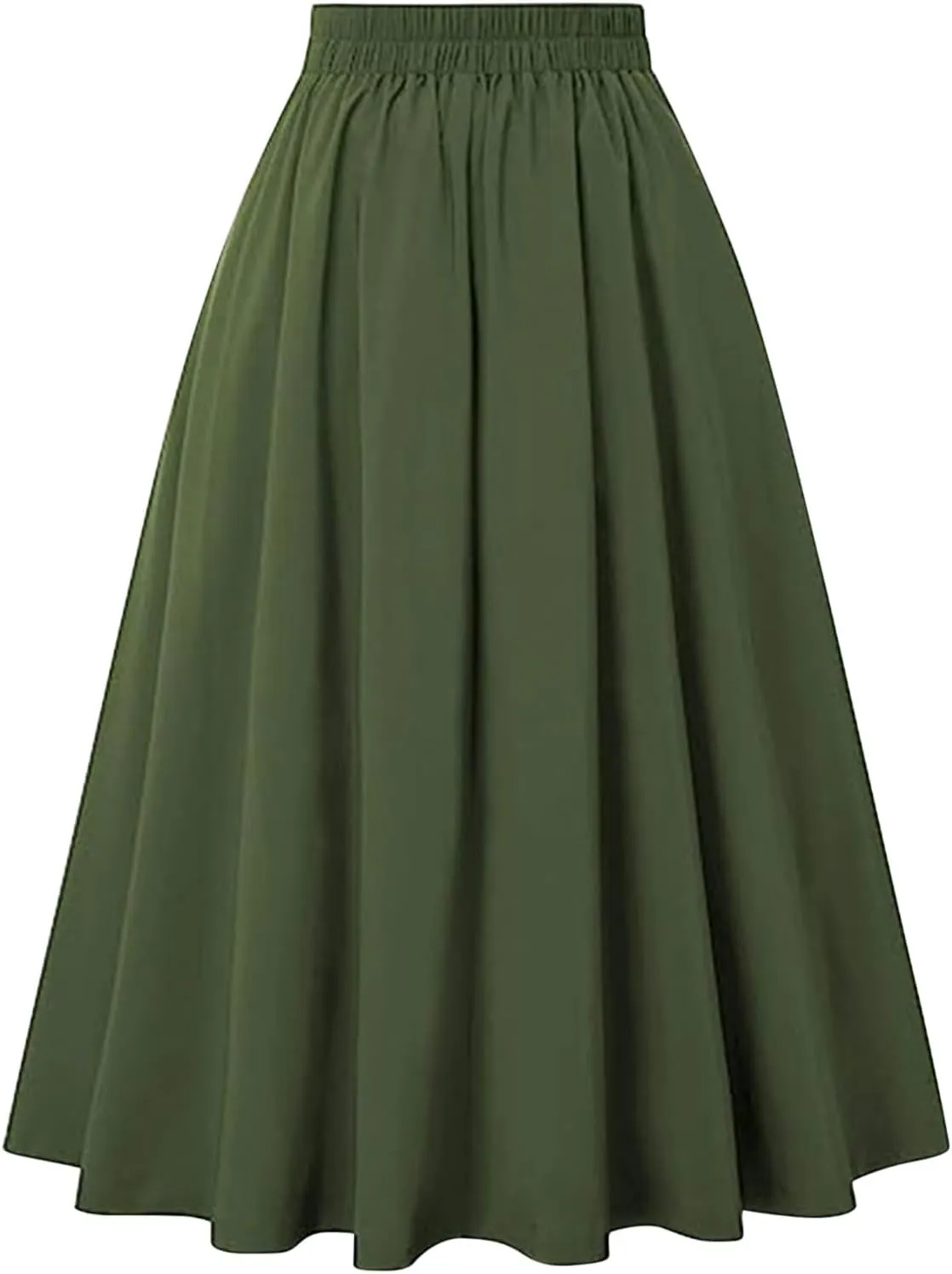 Women's Fall Winter Button Down Pleated Midi Skirt High Elastic Waisted Flowy Long Skirts Casual Solid Color Skirt