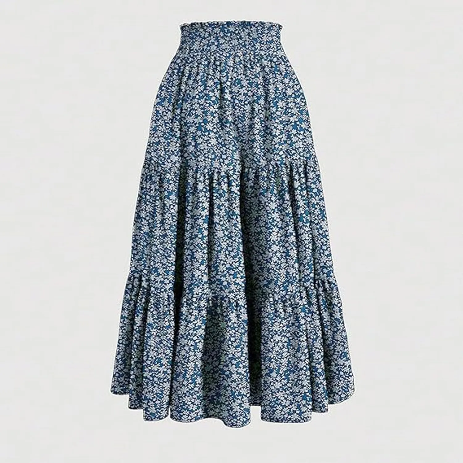 Womens Floral Maxi Skirts 2025 Summer Boho Ruffle Long Skirts for Women Women's A-Line Midi Skirt Flowy Dresses