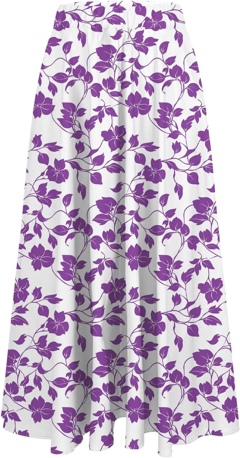 Women's Floral Print Maxi Skirts Flowy Swing A-Line Pleated Long Skirt Summer Fashion Boho Beach Vacation Outfit 2025