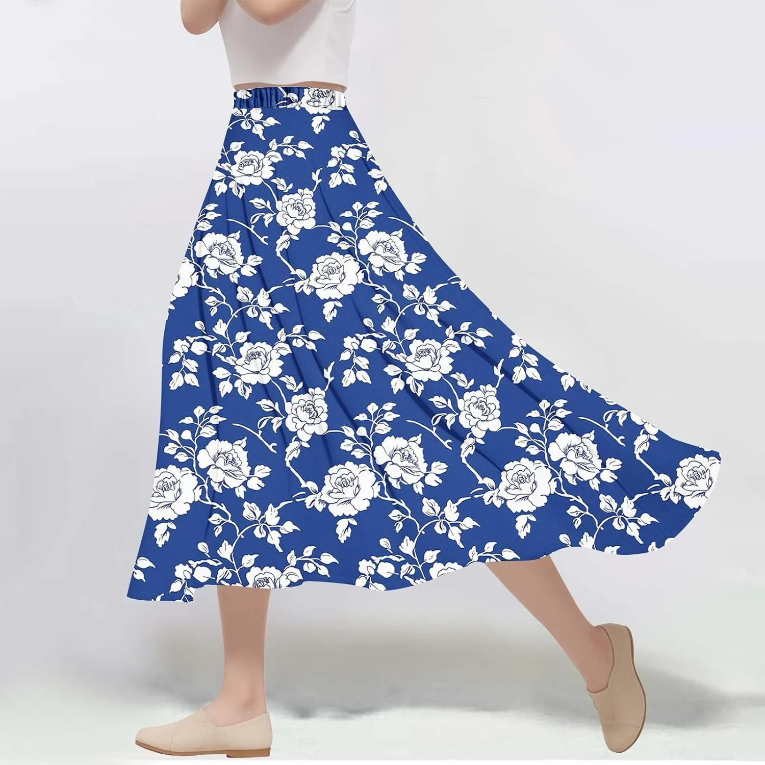 Women's Floral Print Maxi Skirts Flowy Swing A-Line Pleated Long Skirt Summer Fashion Boho Beach Vacation Outfit 2025