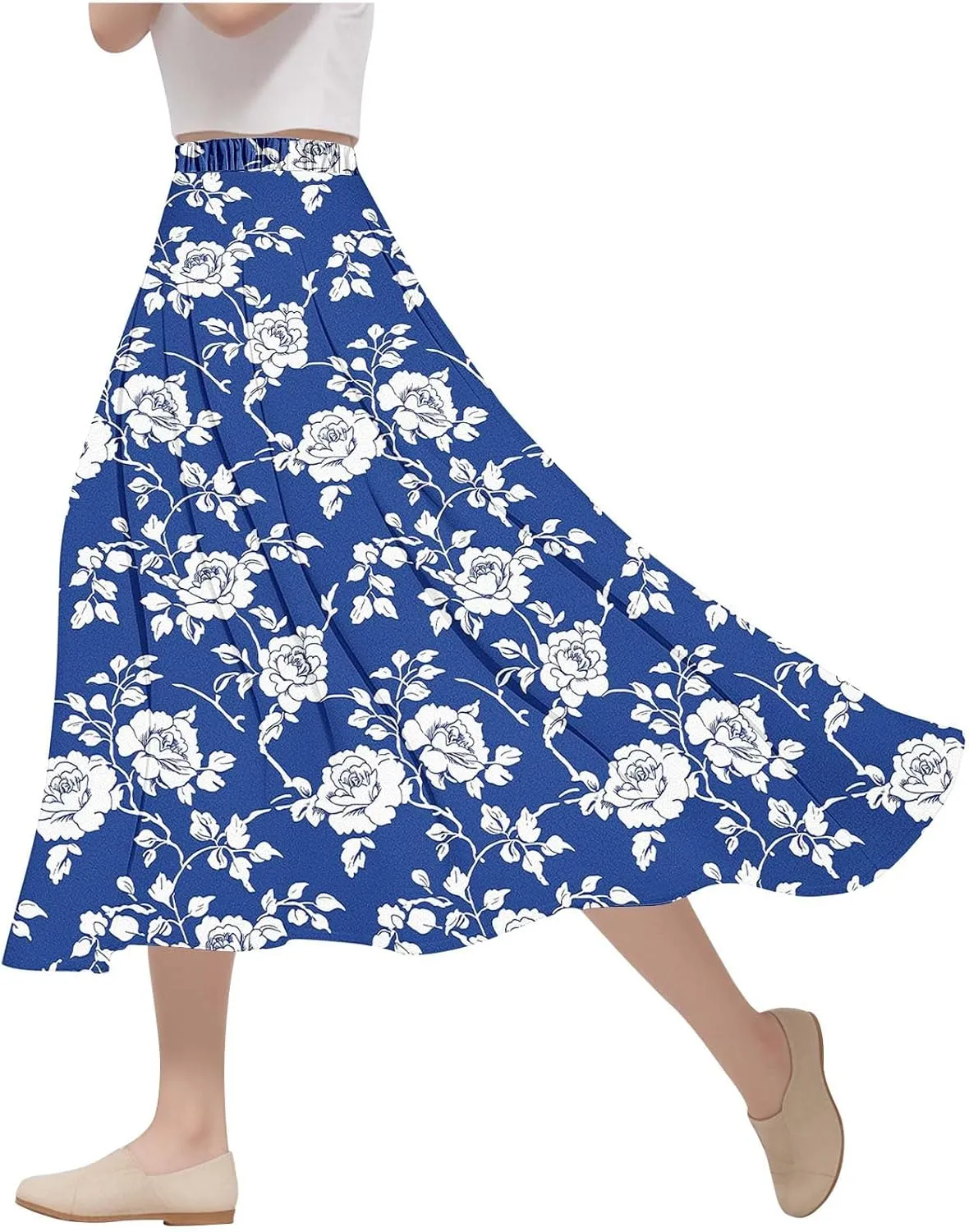 Women's Floral Print Maxi Skirts Flowy Swing A-Line Pleated Long Skirt Summer Fashion Boho Beach Vacation Outfit 2025