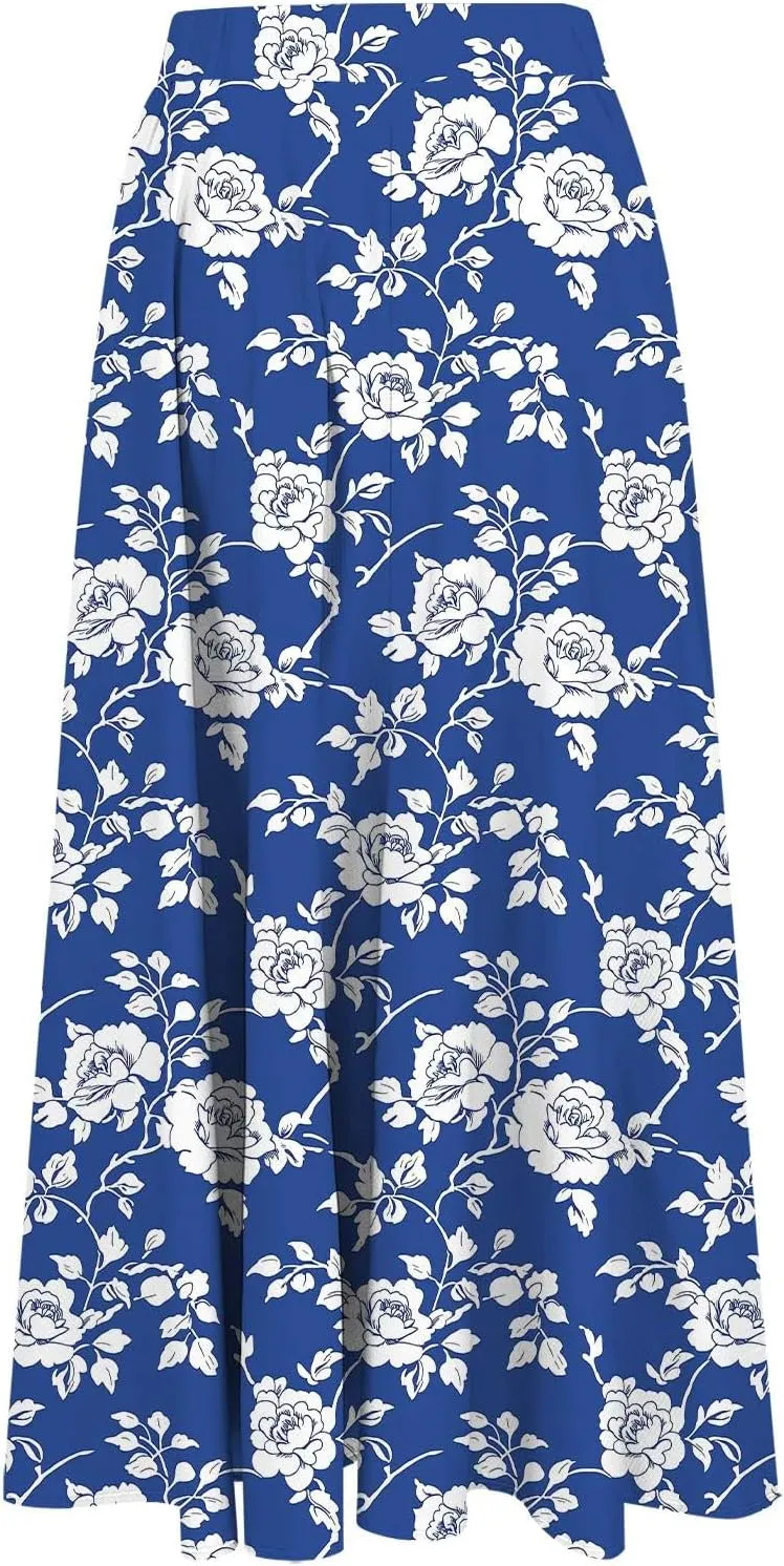 Women's Floral Print Maxi Skirts Flowy Swing A-Line Pleated Long Skirt Summer Fashion Boho Beach Vacation Outfit 2025