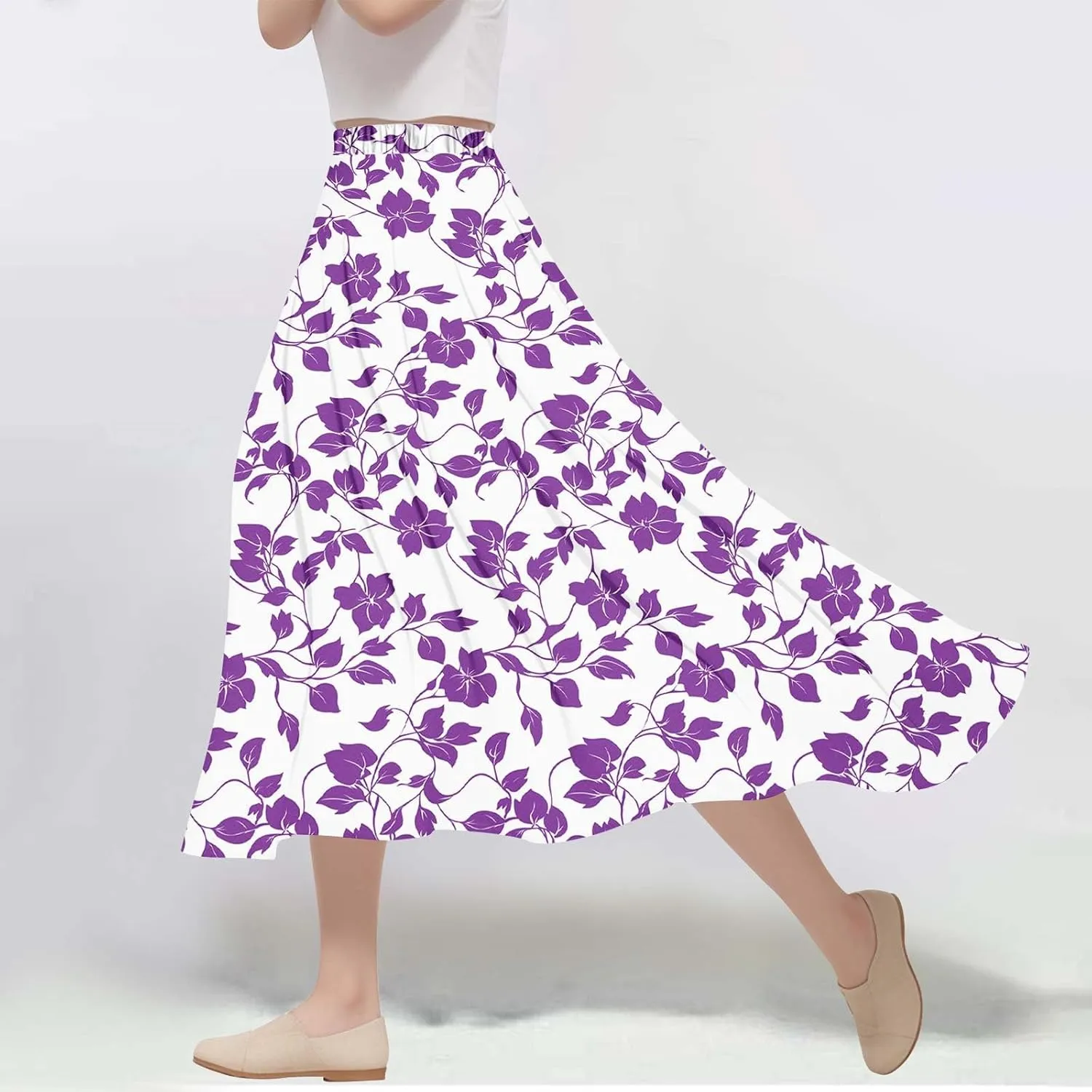 Women's Floral Print Maxi Skirts Flowy Swing A-Line Pleated Long Skirt Summer Fashion Boho Beach Vacation Outfit 2025