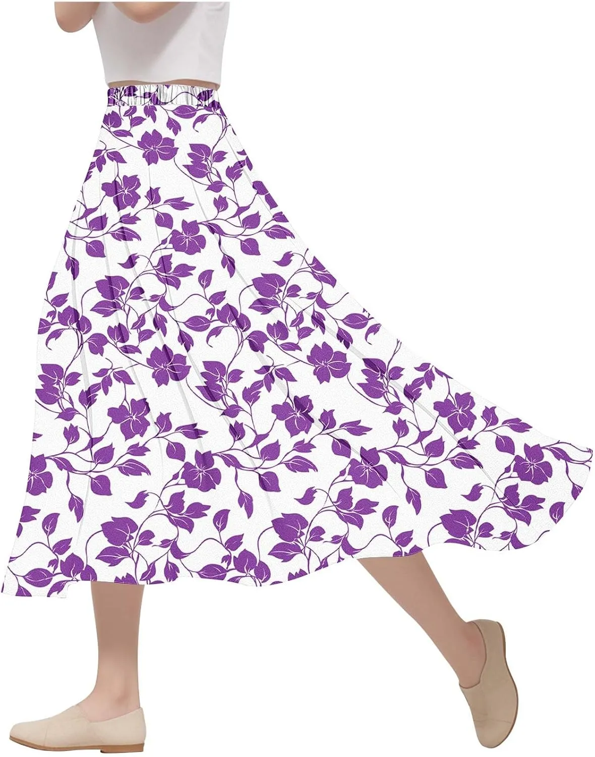 Women's Floral Print Maxi Skirts Flowy Swing A-Line Pleated Long Skirt Summer Fashion Boho Beach Vacation Outfit 2025