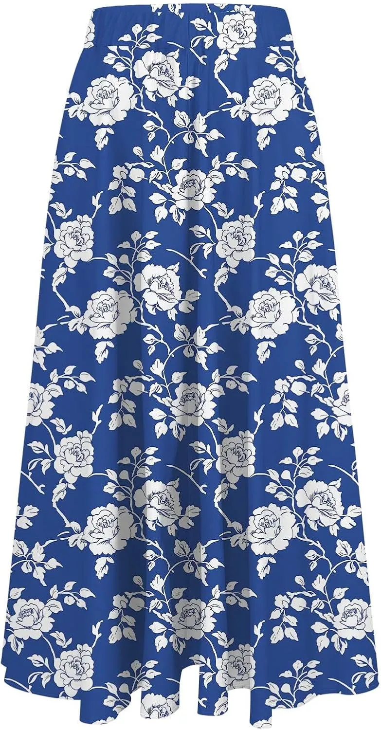 Women's Floral Print Maxi Skirts Flowy Swing A-Line Pleated Long Skirt Summer Fashion Boho Beach Vacation Outfit 2025