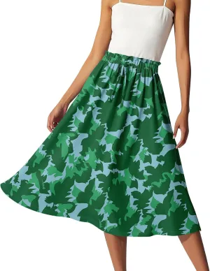 Women's Flowy Maxi Skirt Boho Summer Pleated High Waisted Casual Smocked Long Skirts with Pockets