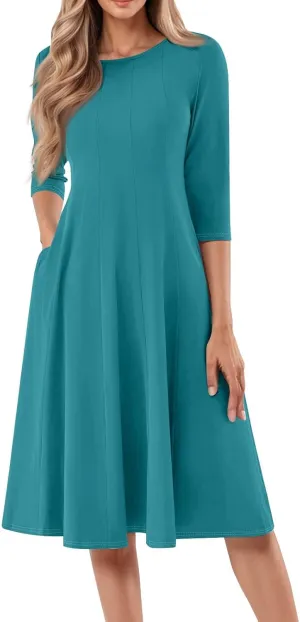 Women's Formal Dresses Solid Color Flowy Vintage Casual Swing Summer Spring Midi 3/4 Sleeve Dress
