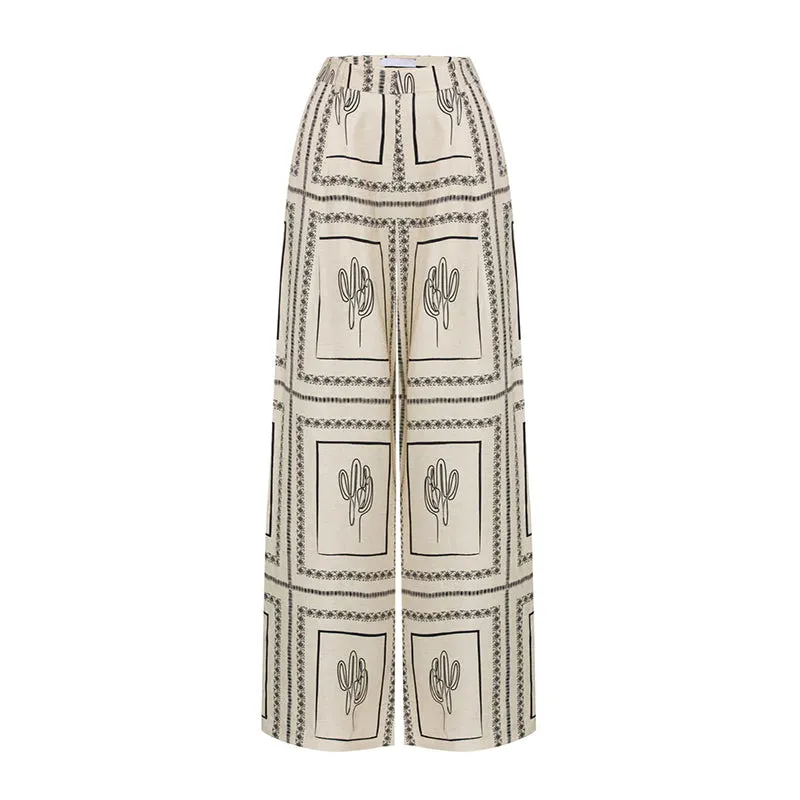 Women's Geometric Print 2-Piece Set - Shirt and Wide Leg Pants
