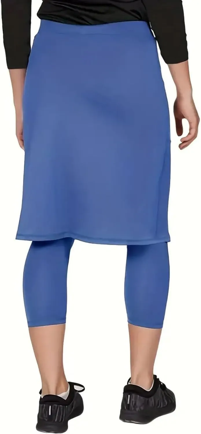 Womens Golf Skirts with Leggings, Knee Length Tennis Skorts with Pockets Stretchy Waisted Long Skorts with Yoga Pants