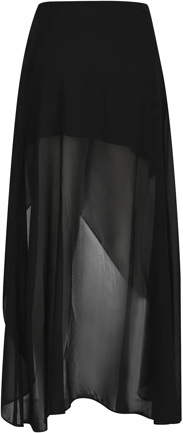 Women's High Low Hem Formal Skirt Summer High Waist Wrap Flowy Midi Skirts Elegant Plain Prom Party A-Line Skirt