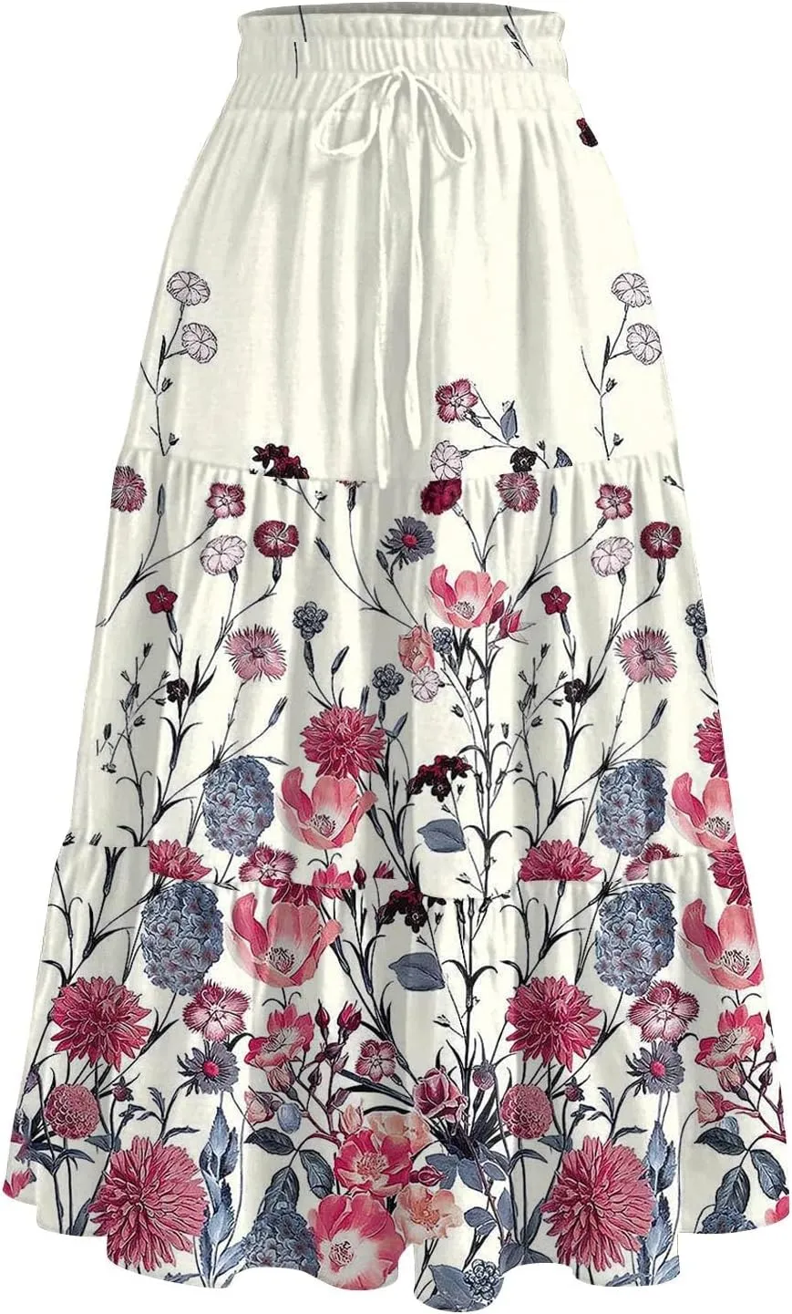 Women's High Waisted Maxi Skirts Flowy Summer Skirt for Women Bohemian A-Line