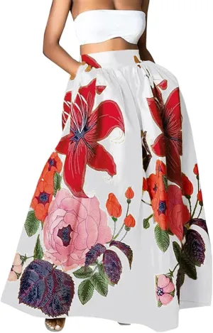 Women's High Waisted Skirts Floral Boho Beach Party Maxi Skirt
