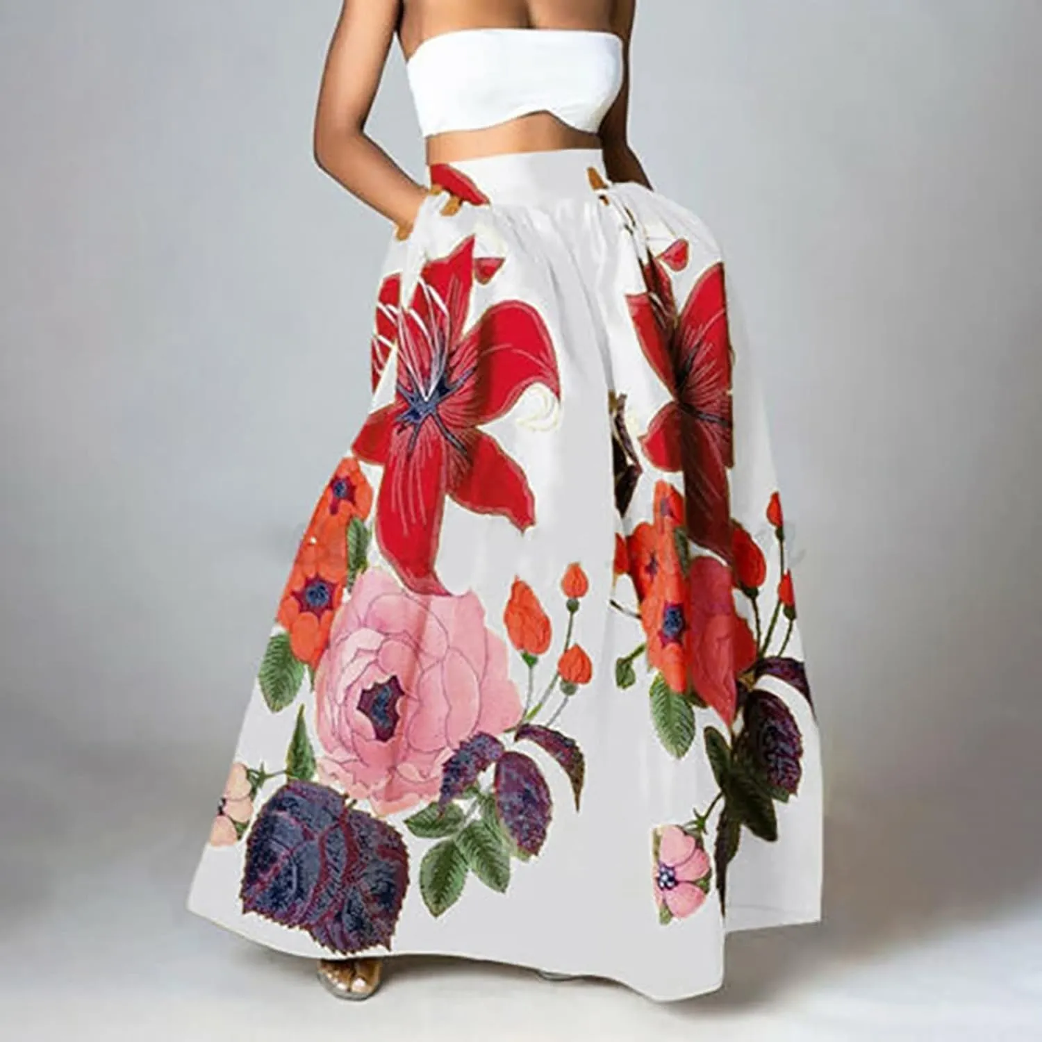 Women's High Waisted Skirts Floral Boho Beach Party Maxi Skirt