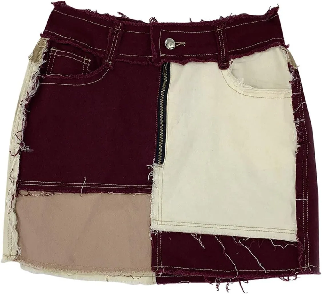 Women's High Waisted Tennis Skirt 2023 Women's Fashion Skirts Stretch Denim Buttocks Splicing Women Denim Skirt