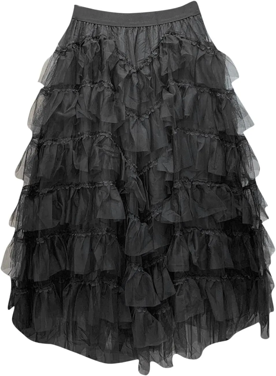 Womens Lolita Cake Skirts Layered Tulle Midi Skirt Elastic Waist Solid Color Mesh Prom Party Skirt