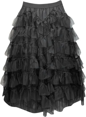 Womens Lolita Cake Skirts Layered Tulle Midi Skirt Elastic Waist Solid Color Mesh Prom Party Skirt