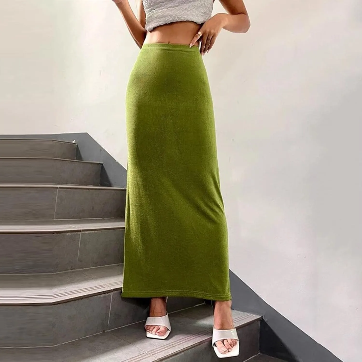 Women's Long Midi Pencil Skirt High Waisted Bodycon Summer Dresses Casual Office Work Business Skirts