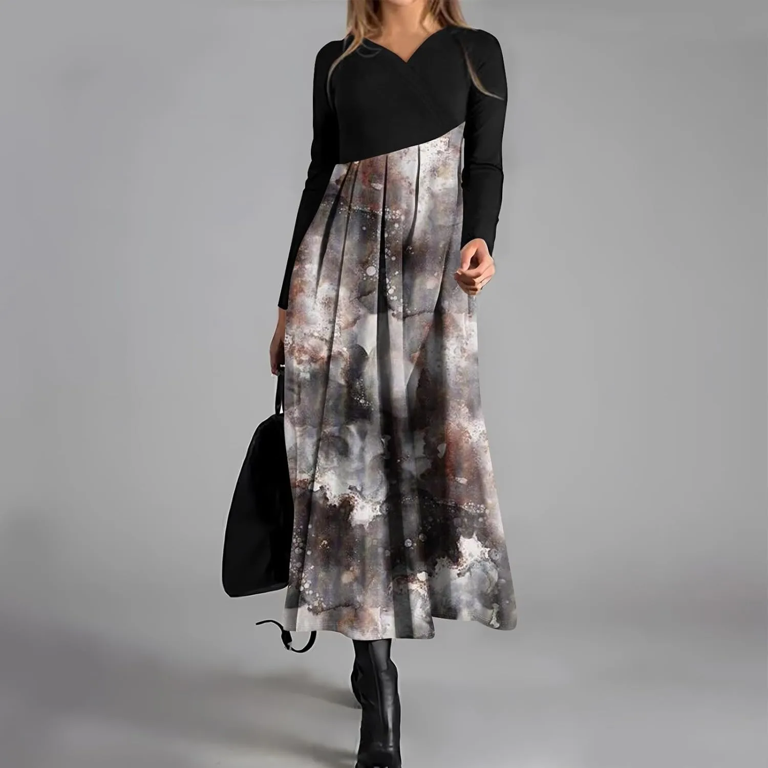 Womens Long Sleeve Formal Long Dresses Plus Size Fall Winter Casual Wedding Guest Cocktail Party Swing Midi Dress