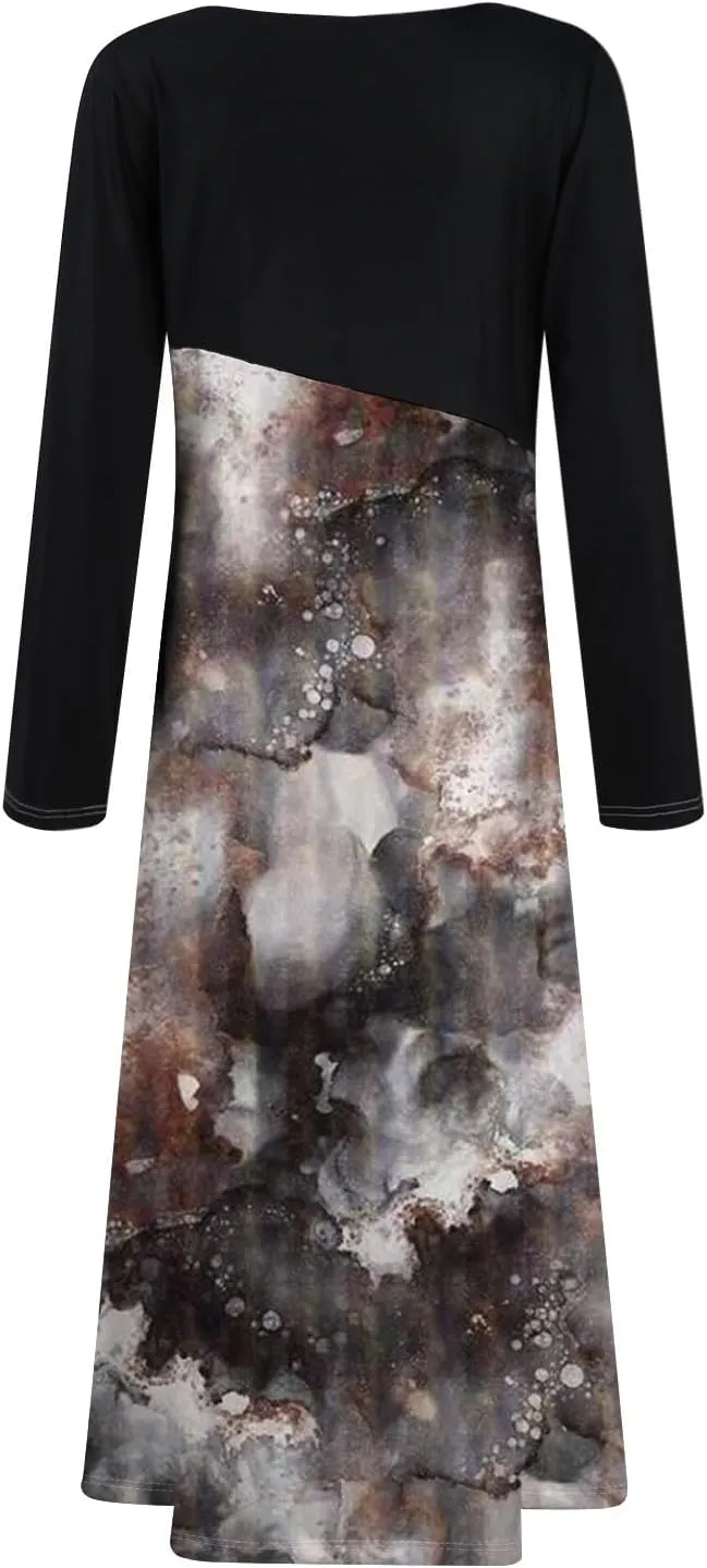 Womens Long Sleeve Formal Long Dresses Plus Size Fall Winter Casual Wedding Guest Cocktail Party Swing Midi Dress