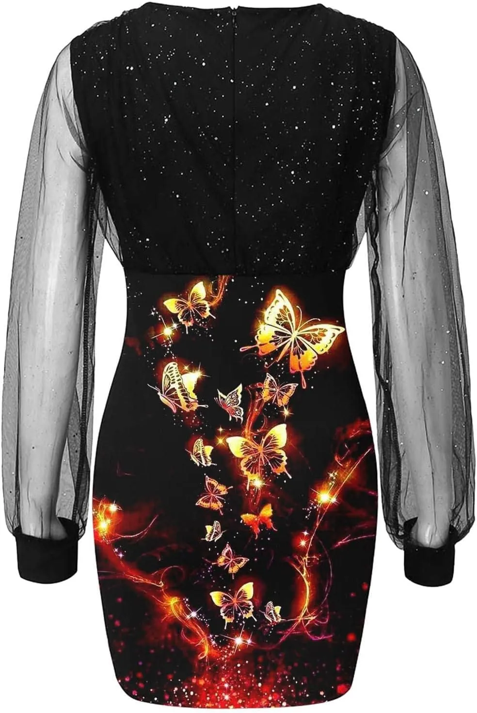 Women's Long Sleeve V-Neck Lace Printed Cocktail Prom Dresses