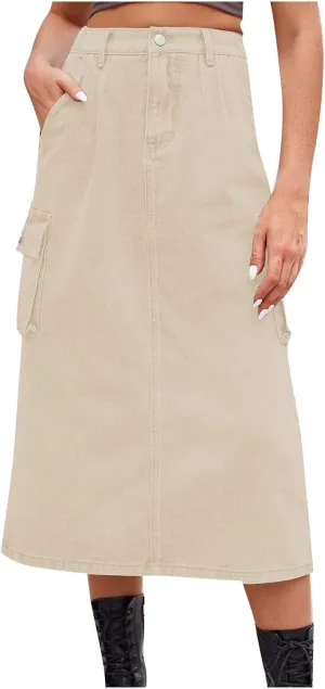 Women's Maxi Pencil Jean Skirt- High Waisted A-Line Long Denim Skirts for Ladies- Y2K Jean Skirt with Flap Pocket