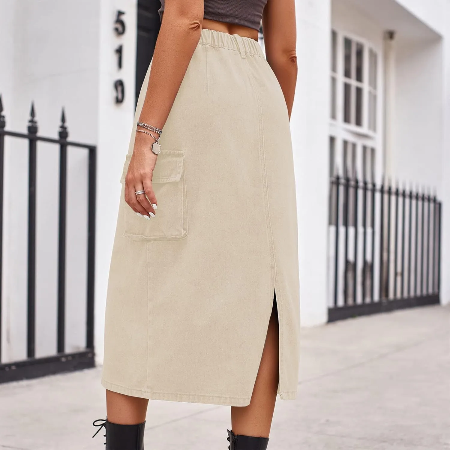Women's Maxi Pencil Jean Skirt- High Waisted A-Line Long Denim Skirts for Ladies- Y2K Jean Skirt with Flap Pocket