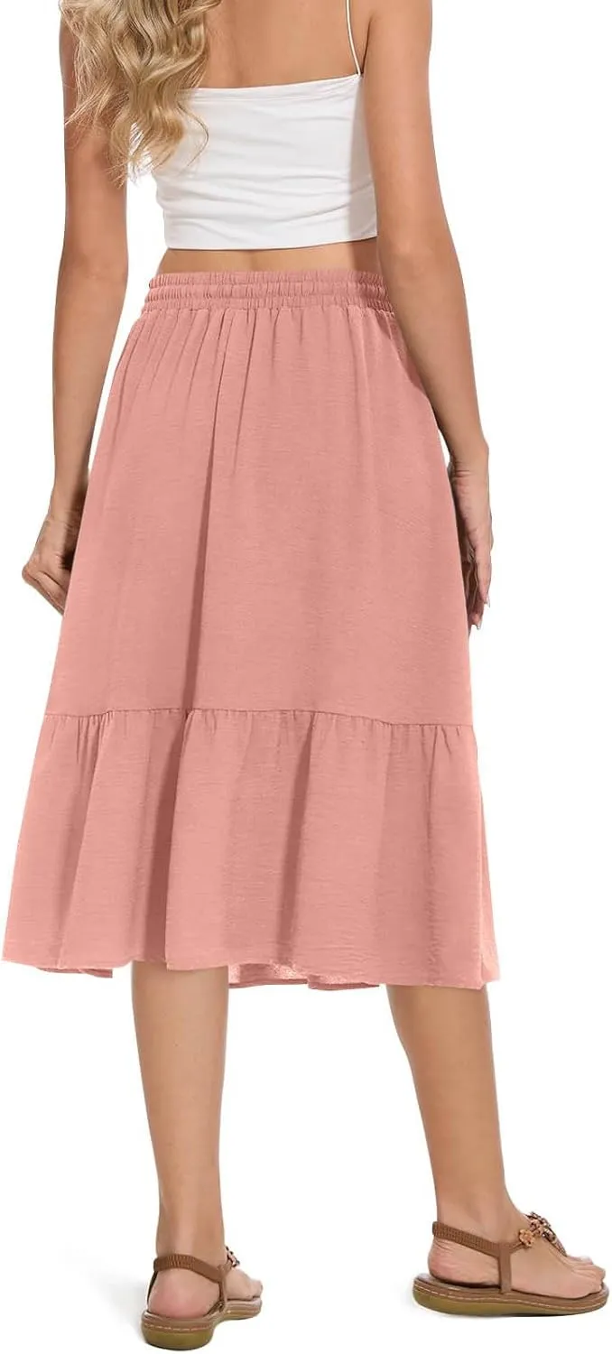 Women's Maxi Skirts Beach Elastic Waist Drawstring Tiered Flowy Chiffon Skirts Bohemian Vacation Layered Tulle Skirt