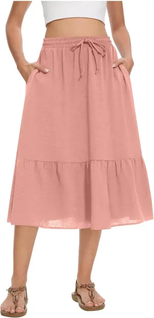 Women's Maxi Skirts Beach Elastic Waist Drawstring Tiered Flowy Chiffon Skirts Bohemian Vacation Layered Tulle Skirt