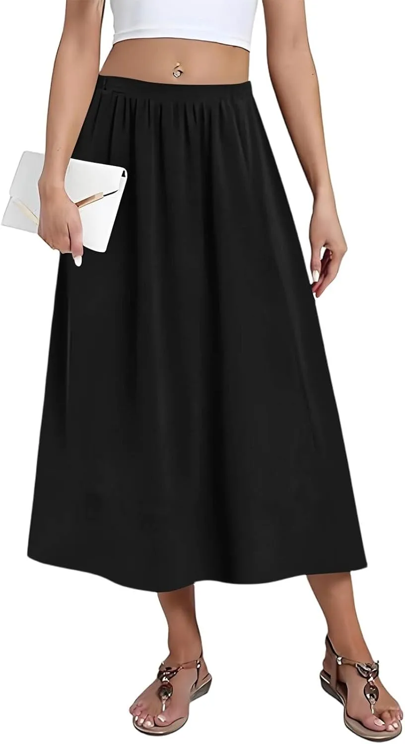 Women's Midi Boho Floral Skirts Trendy A Line Skirt High Elastic Waist Comfy Flowy Skorts with Pockets