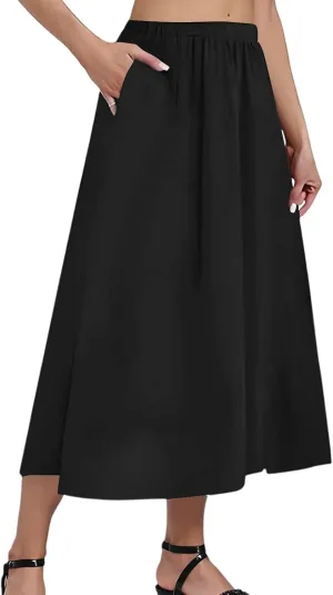 Women's Midi Boho Floral Skirts Trendy A Line Skirt High Elastic Waist Comfy Flowy Skorts with Pockets