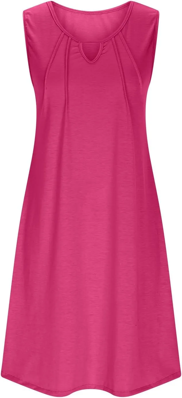 Womens Mini Dress Hallow Out Sleeveless Tank Dress Solid Color Boho Summer Dresses Beach Vacation Sundress