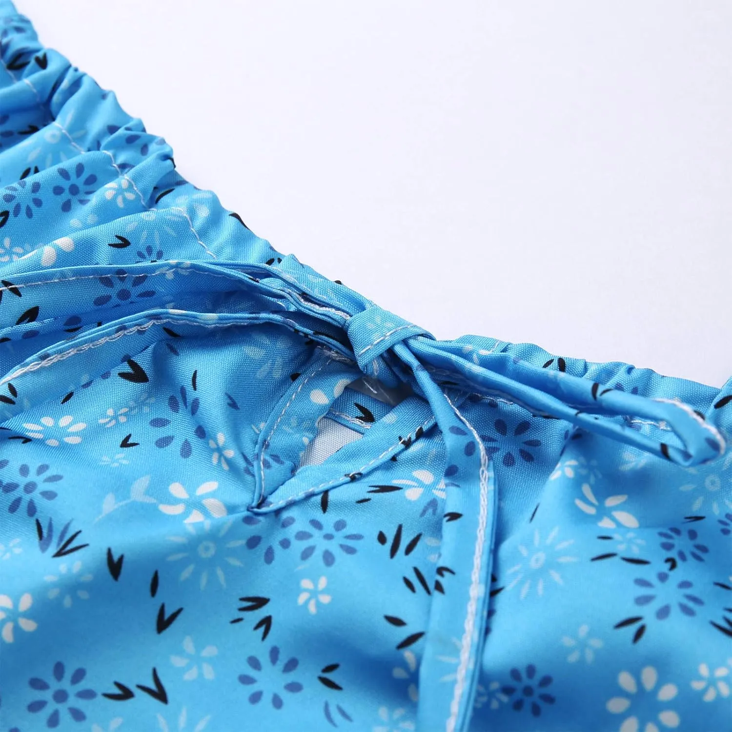 Womens Mini Floral Dresses 2024 Summer Lightweight Casual Dress Spaghetti Strap Bodycorn Ruffle Fashion Print Sundress
