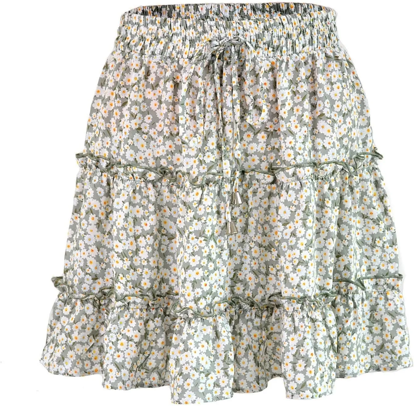 Women's Mini Skirt Summer Casual Stretch Waist Print Pleated Flared A Line Skater Shirt, S-2XL