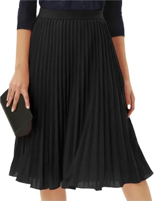 Womens Pleated Skirt Elastic High Waist Midi Skirts A Line Casual Flowy Skirts Knee Length Skirt Vacation Clothing