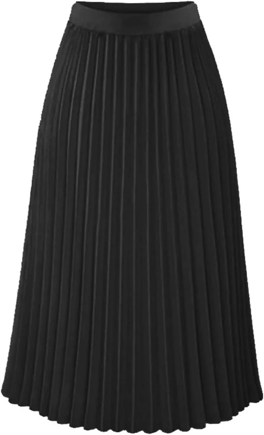 Womens Pleated Skirt Elastic High Waist Midi Skirts A Line Casual Flowy Skirts Knee Length Skirt Vacation Clothing