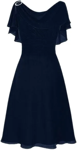 Women's Plus Size Chiffon Evening Dresses Flatter Cape Sleeve A-Line Dress Ruched High Waist Cocktail Party Dresses