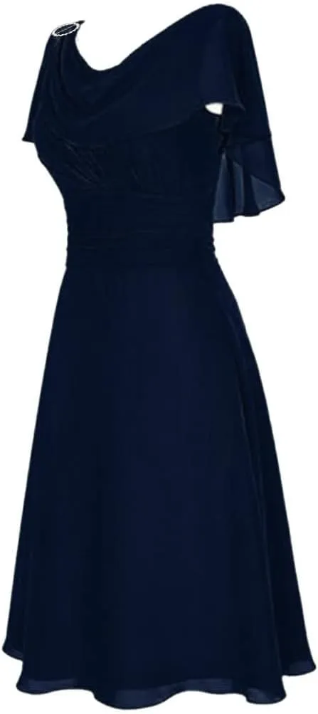 Women's Plus Size Chiffon Evening Dresses Flatter Cape Sleeve A-Line Dress Ruched High Waist Cocktail Party Dresses