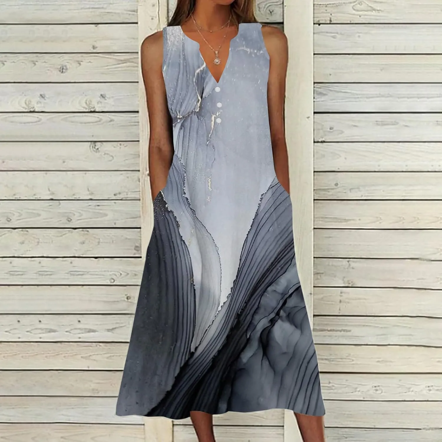 Women's Plus Size Summer Casual Dress Sleeveless Button Up V-Neck Maxi Dress Vintage Flowy Elegant Long Dresses