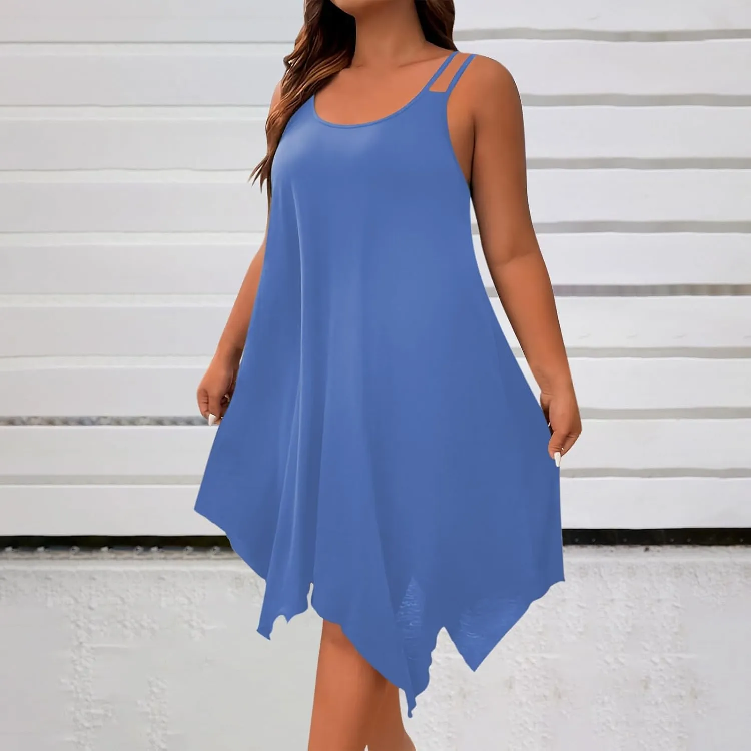 Women's Plus Size Summer Dress Casual Boho Sundress Spaghetti Strap Beach Cover Up Flowy Midi Vacation Dresses