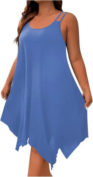 Women's Plus Size Summer Dress Casual Boho Sundress Spaghetti Strap Beach Cover Up Flowy Midi Vacation Dresses