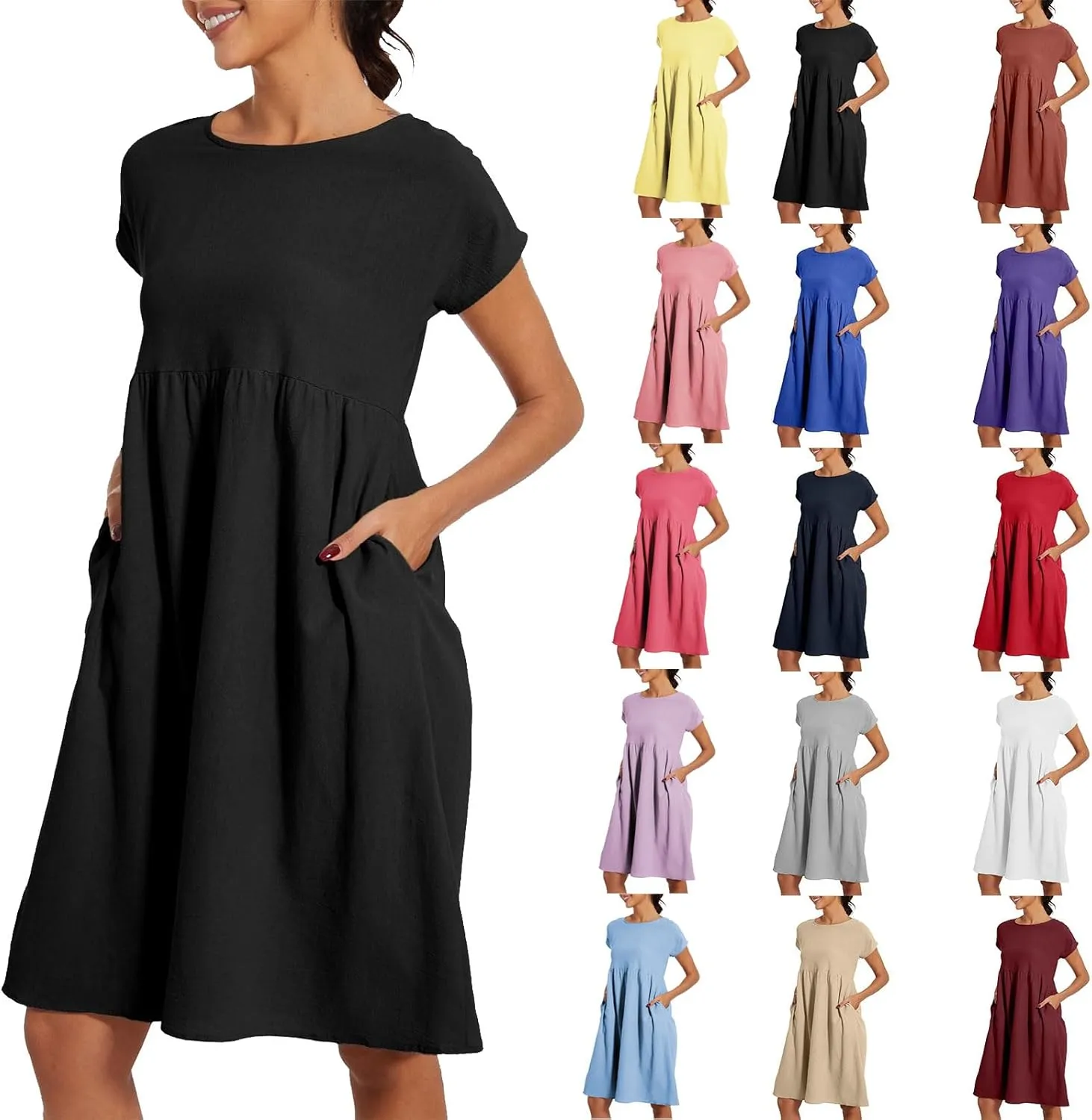 Women's Plus Size Summer Dresses Casual T Shirt Dress 2025 Summer Crewneck Short Sleeve Swing Dresses with Pockets