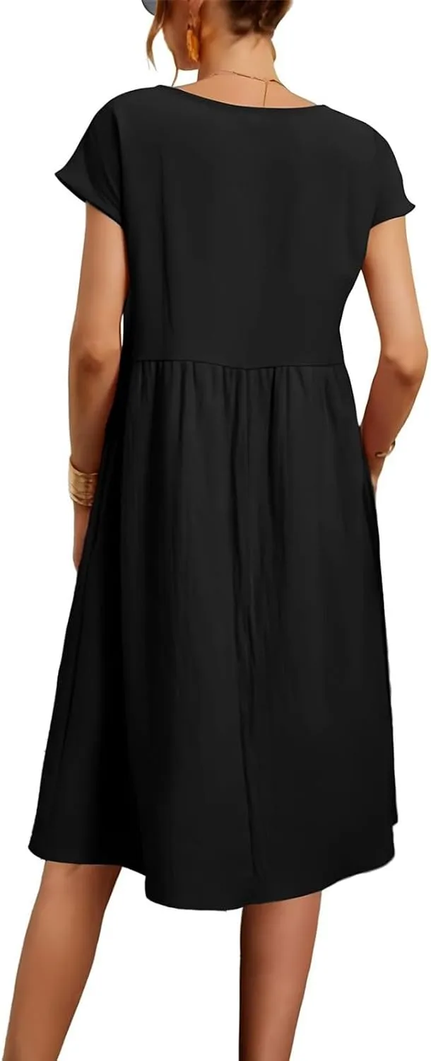 Women's Plus Size Summer Dresses Casual T Shirt Dress 2025 Summer Crewneck Short Sleeve Swing Dresses with Pockets