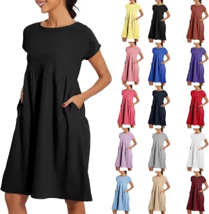 Women's Plus Size Summer Dresses Casual T Shirt Dress 2025 Summer Crewneck Short Sleeve Swing Dresses with Pockets